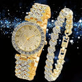 2PCS Luxury Rhinestone Women Watch Bracelet Set Fashion Ladies Quartz Wristwatches Relogio Feminino Reloj Mujer
