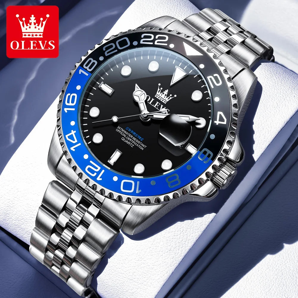 OLEVS 5657 Mens Watch Original Stainless Steel Date Quartz Watch Waterproof Luminous Sports Watches For Man Box Gifts Reloj
