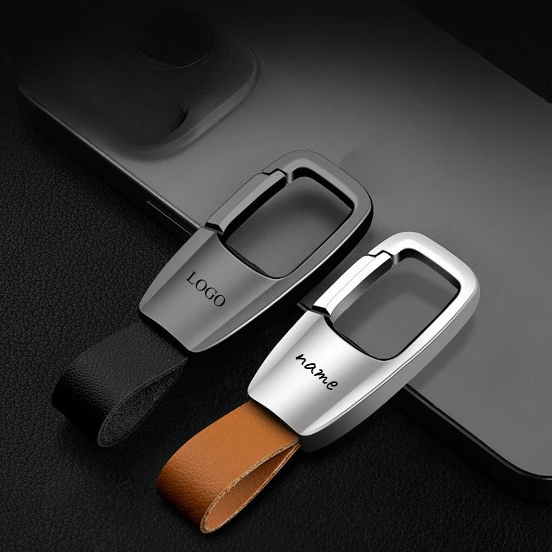 Custom LOGO Genuine Leather Keychain Blank Laser Engrave Car Keyring Men's High-end Cowhide Personalized Key Chains Ring