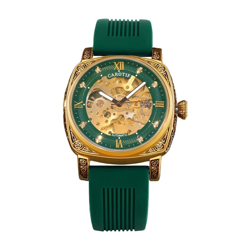 A Men's Green Tape Vintage Stylish Luminous Scale Full Automatic Mechanical Wristwatch