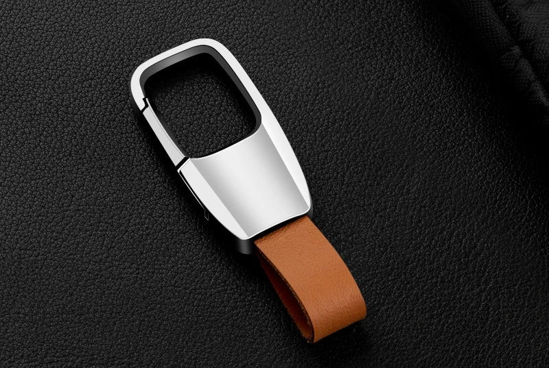 Custom LOGO Genuine Leather Keychain Blank Laser Engrave Car Keyring Men's High-end Cowhide Personalized Key Chains Ring