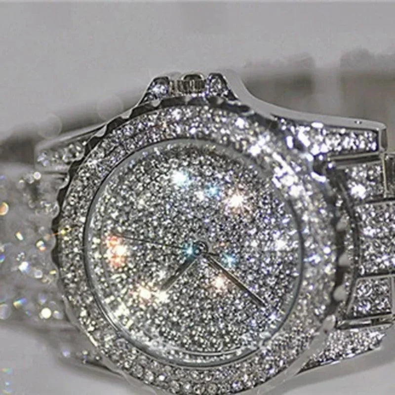 Full Diamond Watches for Women Luxury Top Brand Hip Hop Number Quartz Watch for Men Fashion Steel Waterproof Clock Wristwatch