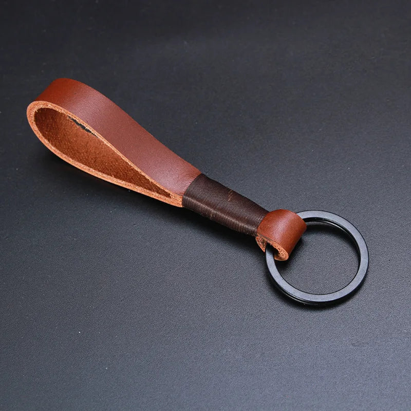 Vintage Custom Name Cowhide Genuine Leather Keychain Gift Laser Personalize Logo Car Key Chain Ring Men's Women's Keyring Strap