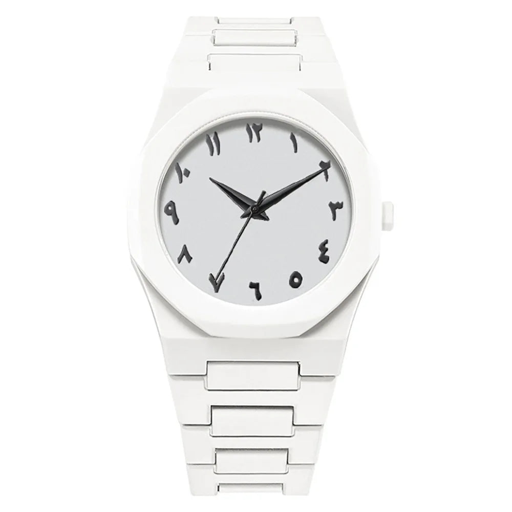 New Fashionable Men's Watch Simple Black Male Quartz Watches Arabic Digital Casual Drip Oil Strap