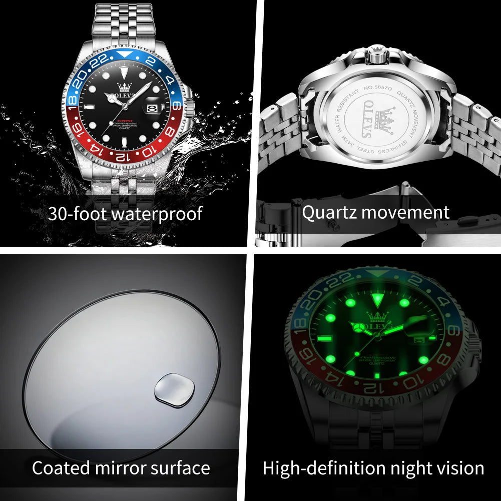 OLEVS 5657 Mens Watch Original Stainless Steel Date Quartz Watch Waterproof Luminous Sports Watches For Man Box Gifts Reloj