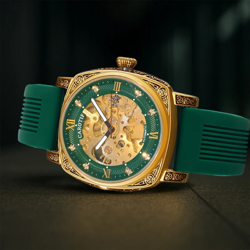 A Men's Green Tape Vintage Stylish Luminous Scale Full Automatic Mechanical Wristwatch