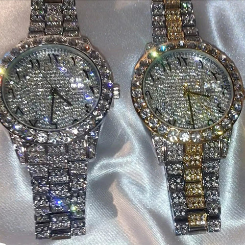 Full Diamond Watches for Women Luxury Top Brand Hip Hop Number Quartz Watch for Men Fashion Steel Waterproof Clock Wristwatch