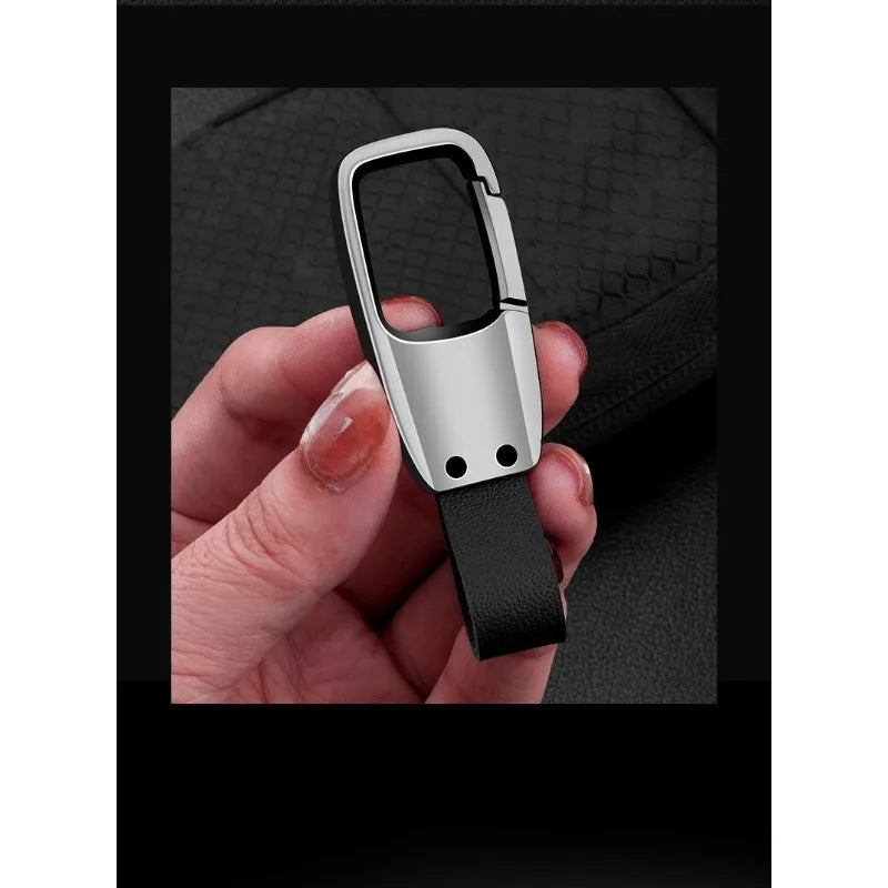 Custom LOGO Genuine Leather Keychain Blank Laser Engrave Car Keyring Men's High-end Cowhide Personalized Key Chains Ring