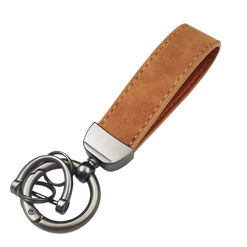 Vintage Double-sides Crazy Horse Custom Name Number Leather Keychain Laser Engrave Car Logo Key Chain Ring Personalize Keyring