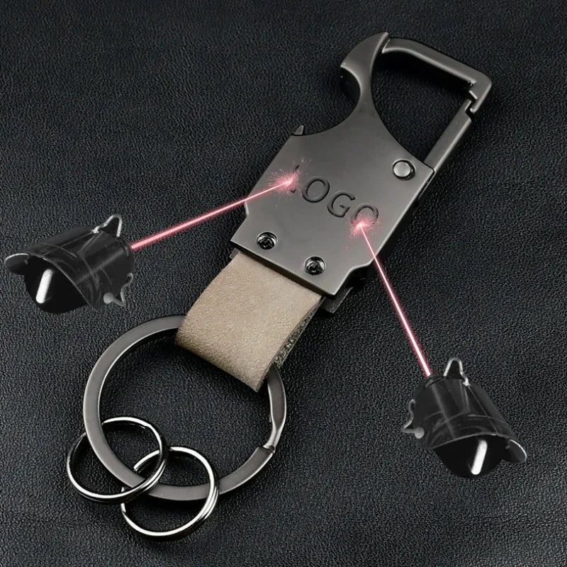 Laser Custom Cowhide Bottle Opener Leather Metal Keychain Multifunctional Key Chain Laser Engrave Car Keyring  for Men and Women