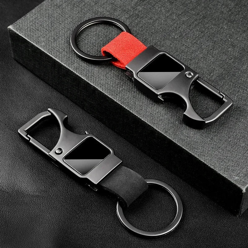 Laser Custom Cowhide Bottle Opener Leather Metal Keychain Multifunctional Key Chain Laser Engrave Car Keyring  for Men and Women