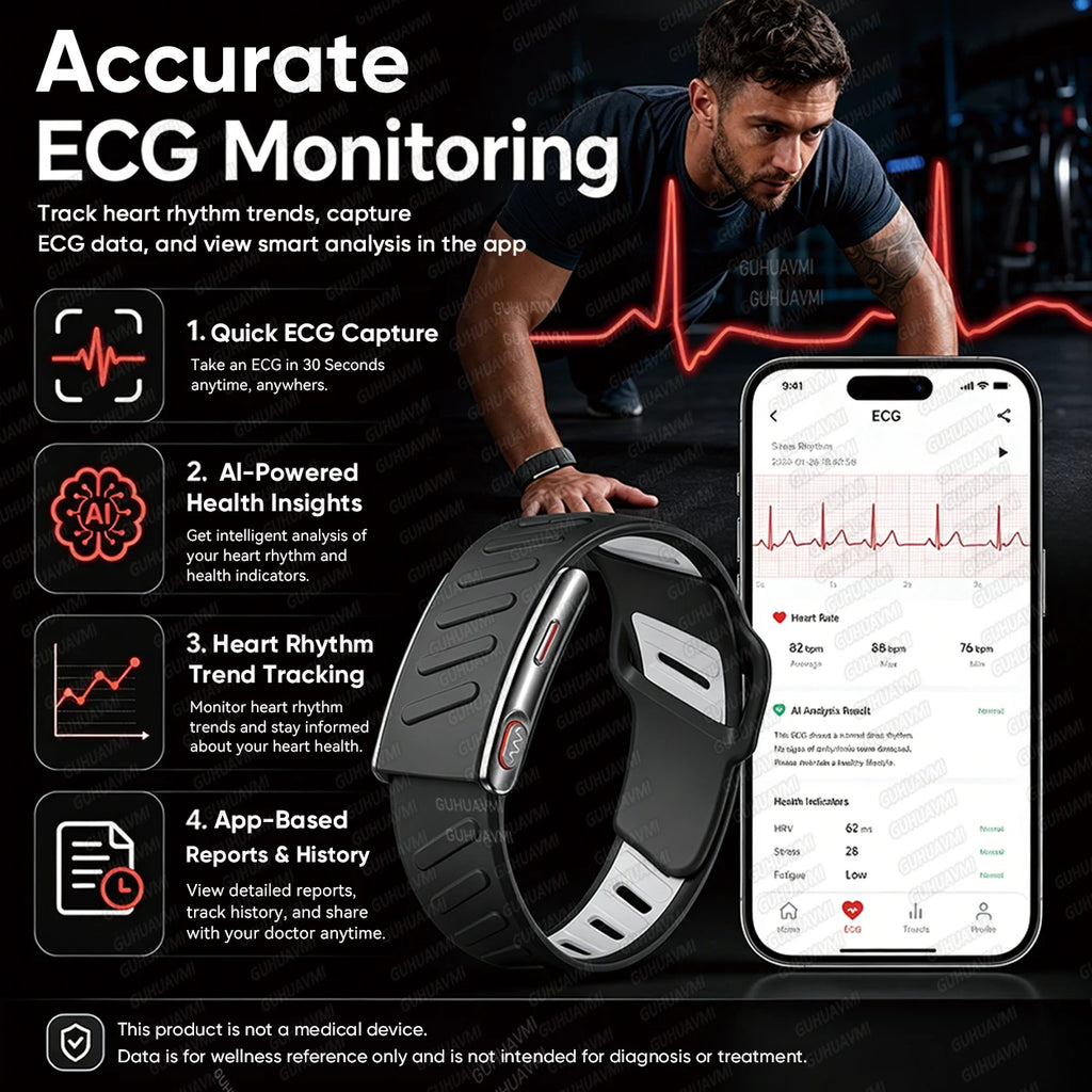 2026 New Screenless Fitness Tracker Health Smart Band ECG+PPG Uric Acid Blood Oxygen Body analysis Smart Bracelet For Men Women