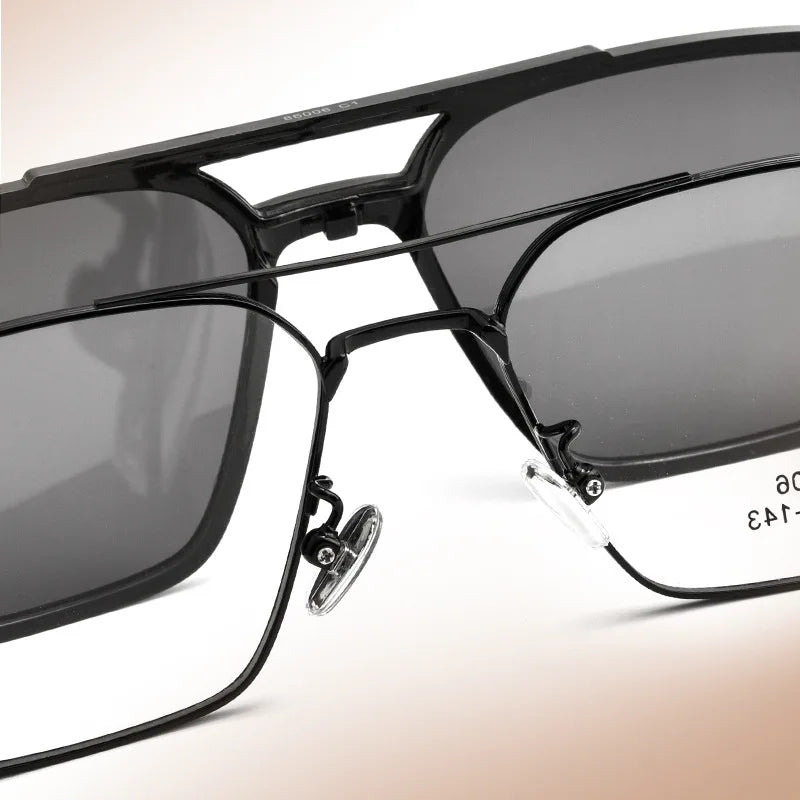 Men Classic Polarized Clip On Sunglasses Pilot Double Beam Titanium Alloy Glasses Frame Optical Retro Sunshades Eyewear