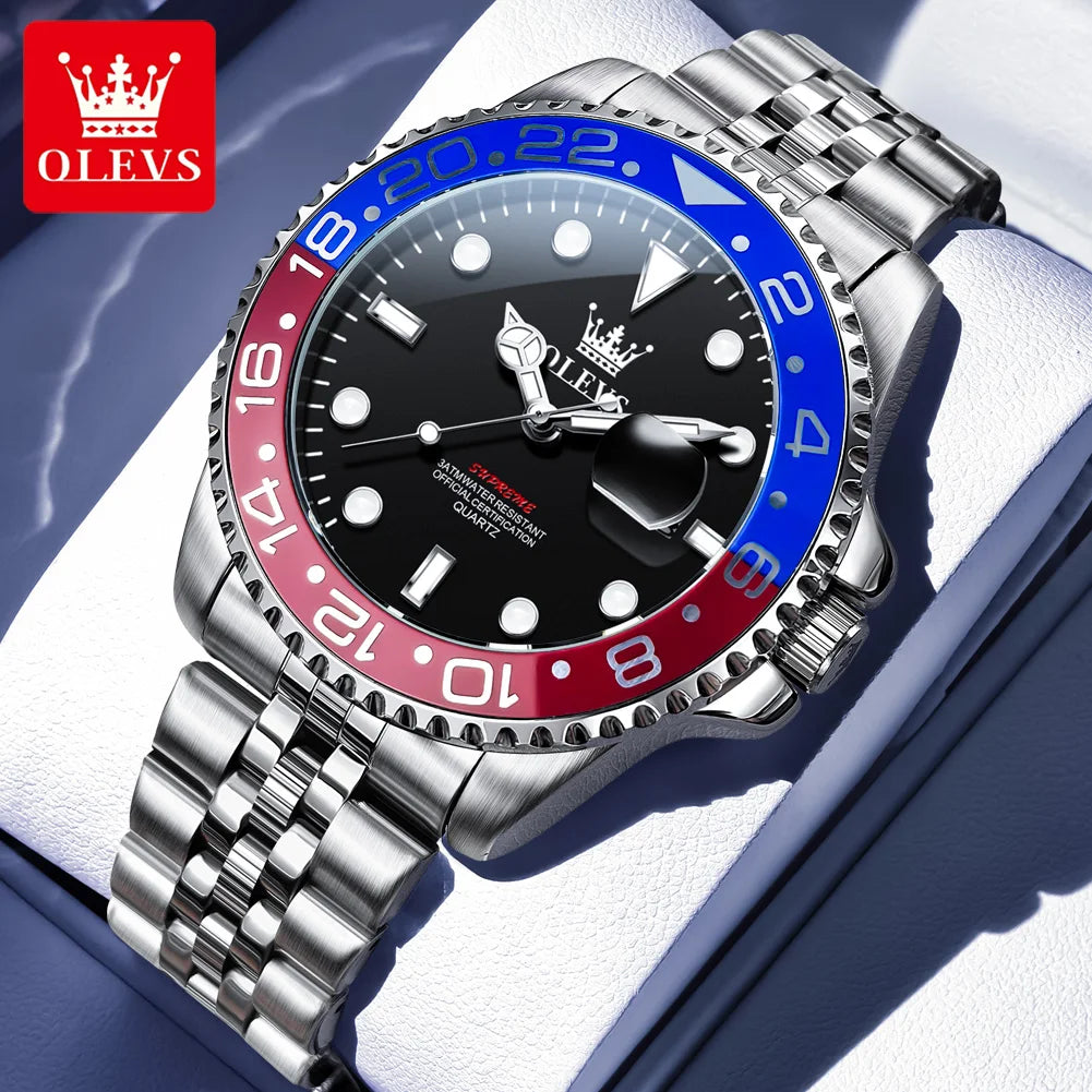 OLEVS 5657 Mens Watch Original Stainless Steel Date Quartz Watch Waterproof Luminous Sports Watches For Man Box Gifts Reloj