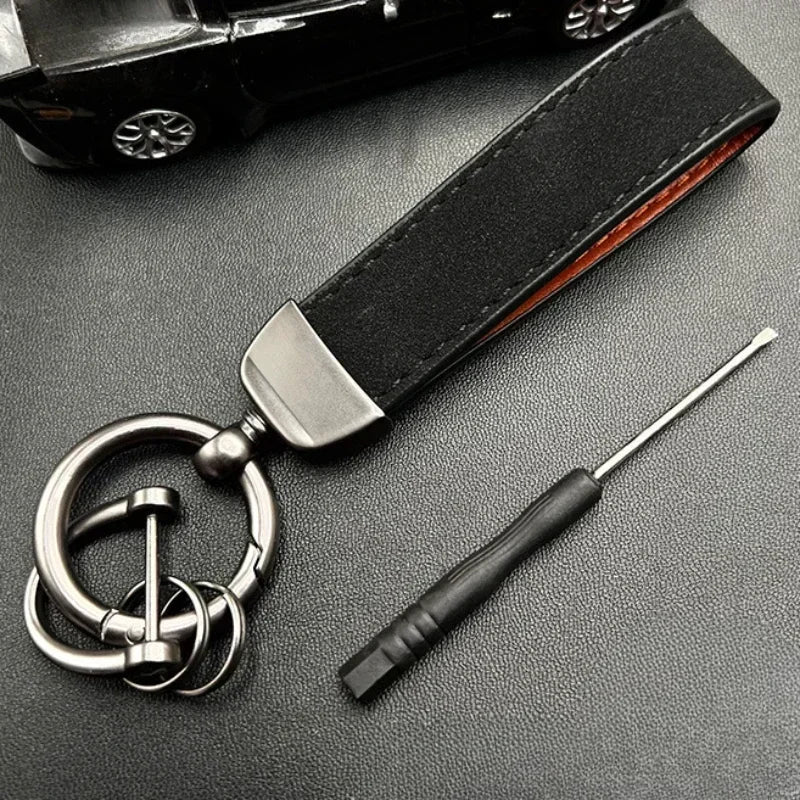 Vintage Double-sides Crazy Horse Custom Name Number Leather Keychain Laser Engrave Car Logo Key Chain Ring Personalize Keyring