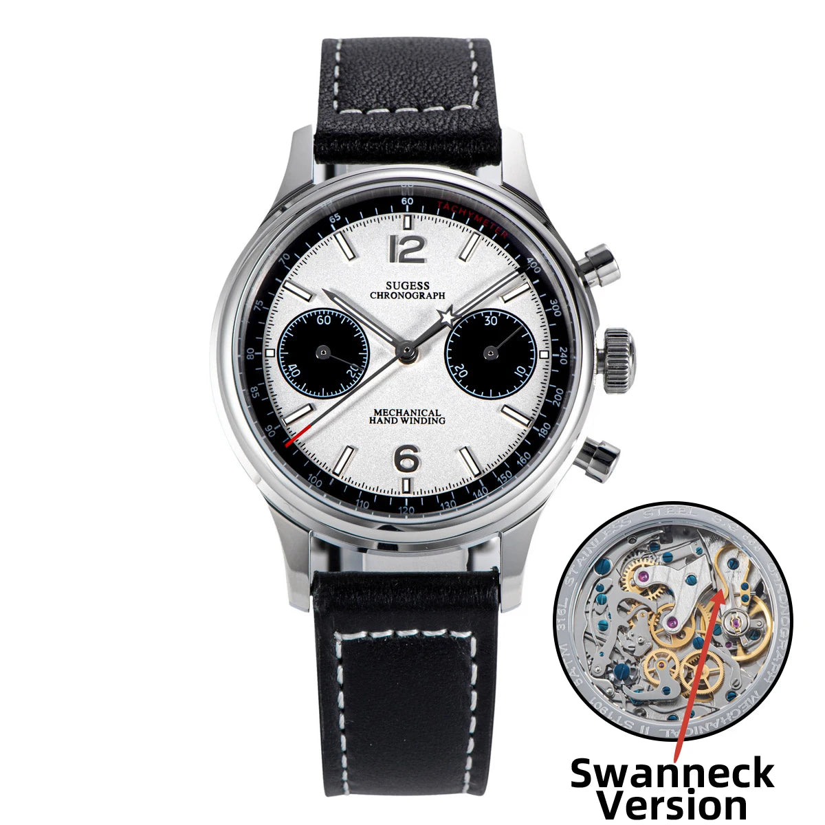 Sugess 1963 Pilot Watch Men Mechanical Chronograph Panda Wristwatch Air Force Sapphire Waterproof for Seagull Movement ST1901 v3