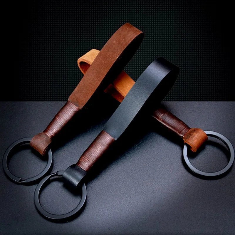 Vintage Custom Name Cowhide Genuine Leather Keychain Gift Laser Personalize Logo Car Key Chain Ring Men's Women's Keyring Strap
