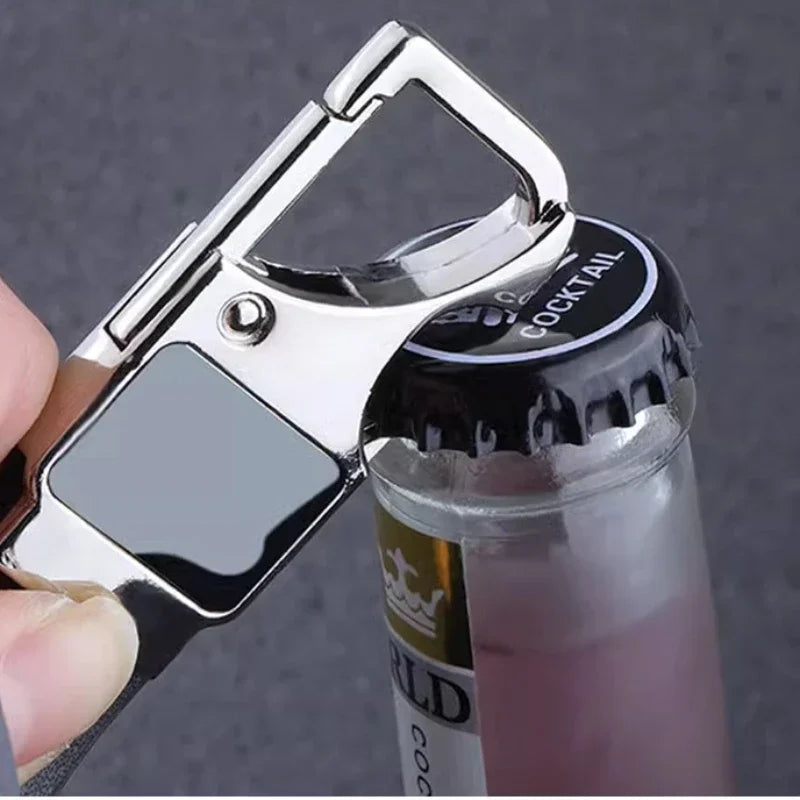 Laser Custom Cowhide Bottle Opener Leather Metal Keychain Multifunctional Key Chain Laser Engrave Car Keyring  for Men and Women