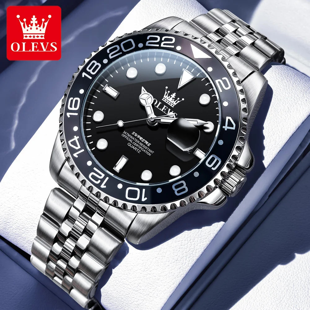 OLEVS 5657 Mens Watch Original Stainless Steel Date Quartz Watch Waterproof Luminous Sports Watches For Man Box Gifts Reloj