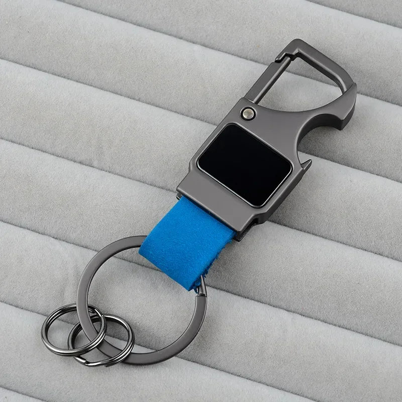 Laser Custom Cowhide Bottle Opener Leather Metal Keychain Multifunctional Key Chain Laser Engrave Car Keyring  for Men and Women