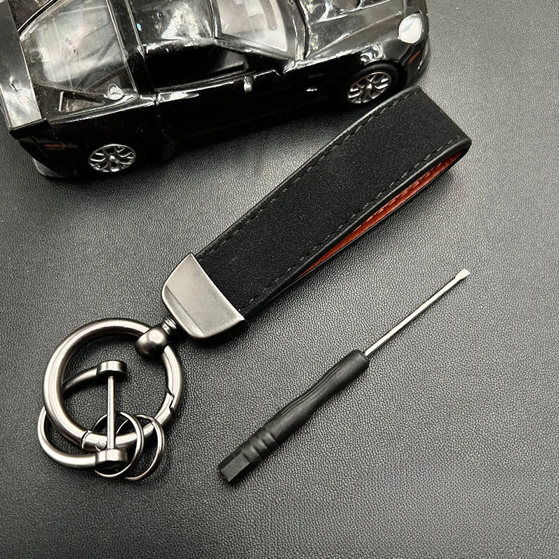Vintage Double-sides Crazy Horse Custom Name Number Leather Keychain Laser Engrave Car Logo Key Chain Ring Personalize Keyring