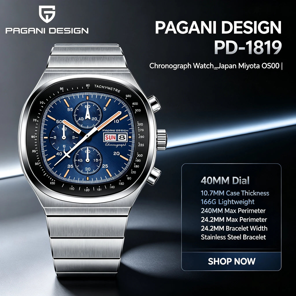 PAGANI DESIGN PD1819 Square Chronograph Watch For Men Japan Miyota OS000 Movement Sapphire Glass Waterproof Sport Wristwatch