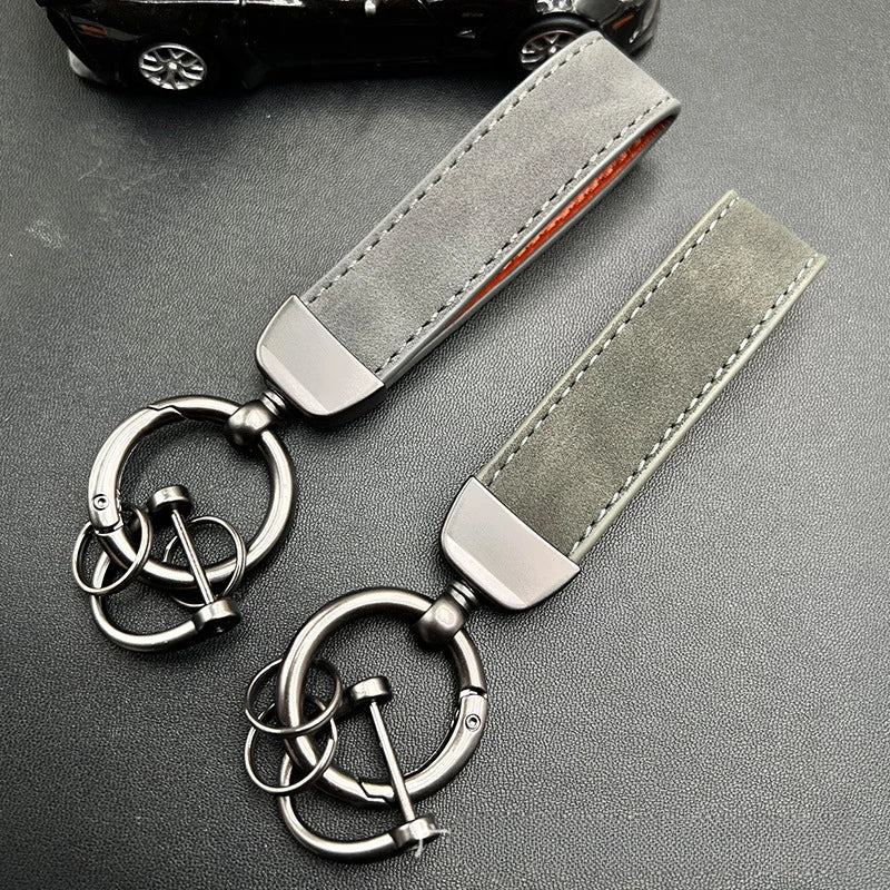 Vintage Double-sides Crazy Horse Custom Name Number Leather Keychain Laser Engrave Car Logo Key Chain Ring Personalize Keyring