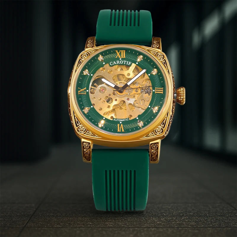 A Men's Green Tape Vintage Stylish Luminous Scale Full Automatic Mechanical Wristwatch