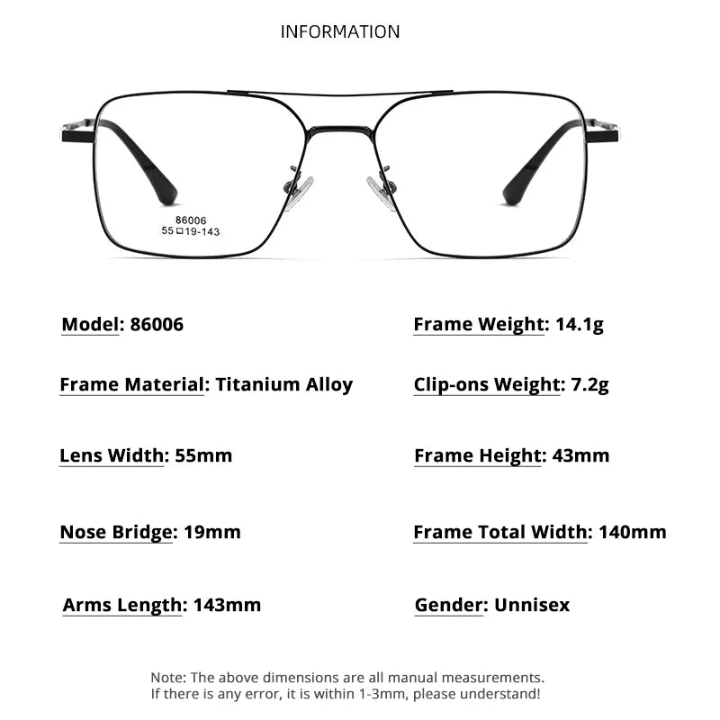 Men Classic Polarized Clip On Sunglasses Pilot Double Beam Titanium Alloy Glasses Frame Optical Retro Sunshades Eyewear