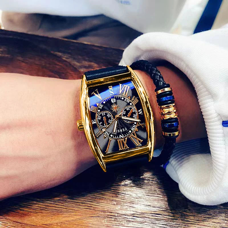 Amber Barrel-Shaped Watch Men's Fashion Calendar Casual Waterproof Watch Male Student Korean Style Simple Men's Quartz Watch