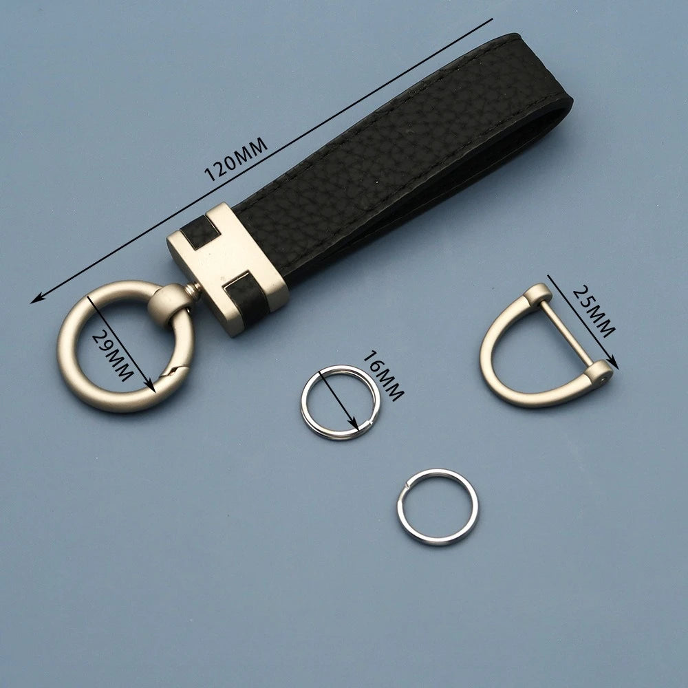 Custom Logo Litchi Pattern Keychain Men's and Women's Leather Laser Personalize Phone Bag Key Chains Ring Cute Metal Car Keyring