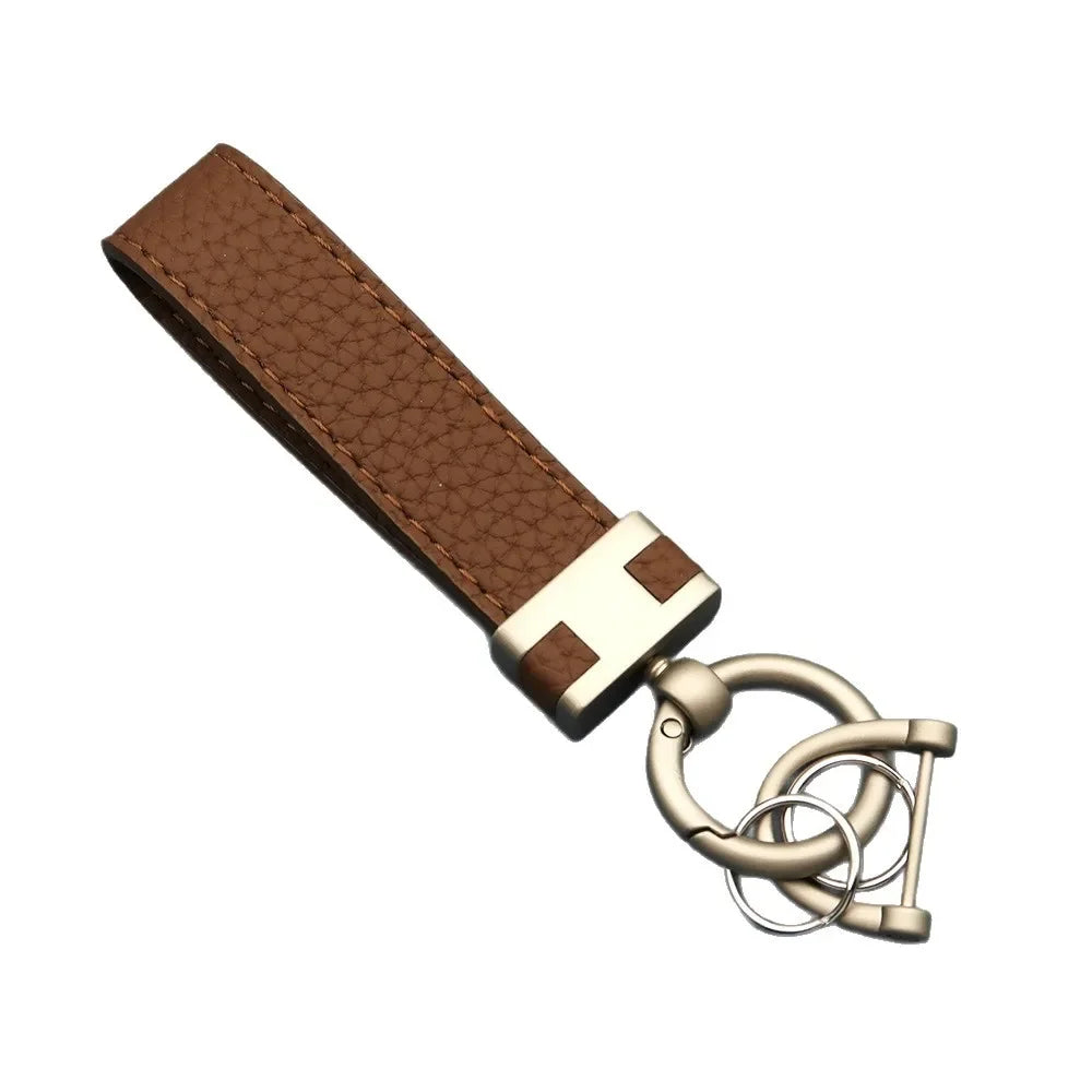Custom Logo Litchi Pattern Keychain Men's and Women's Leather Laser Personalize Phone Bag Key Chains Ring Cute Metal Car Keyring