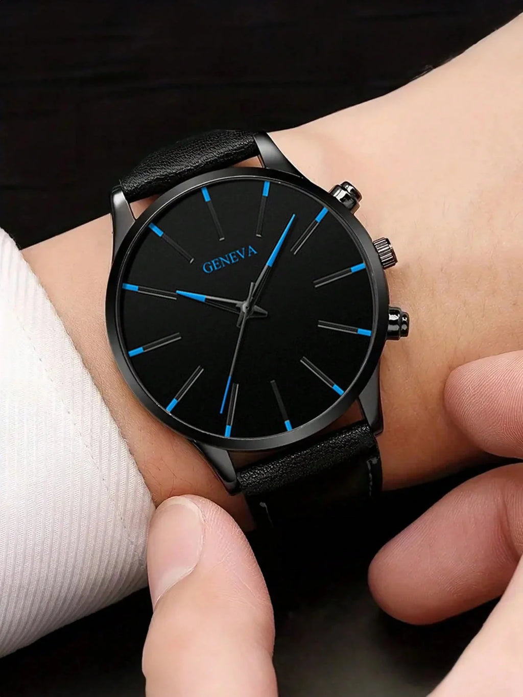 Men's Casual Fashion PU Leather Quartz Watch Set with Wallet Keychain - Business Accessories Gift without Box